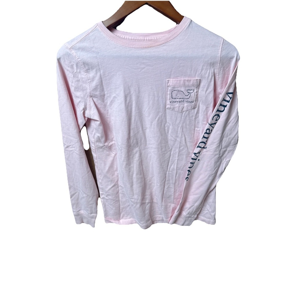 Vineyard Vines Long Sleeve Vintage Whale Print Top XXS Flamingo Pink Distressed - Picture 2 of 7